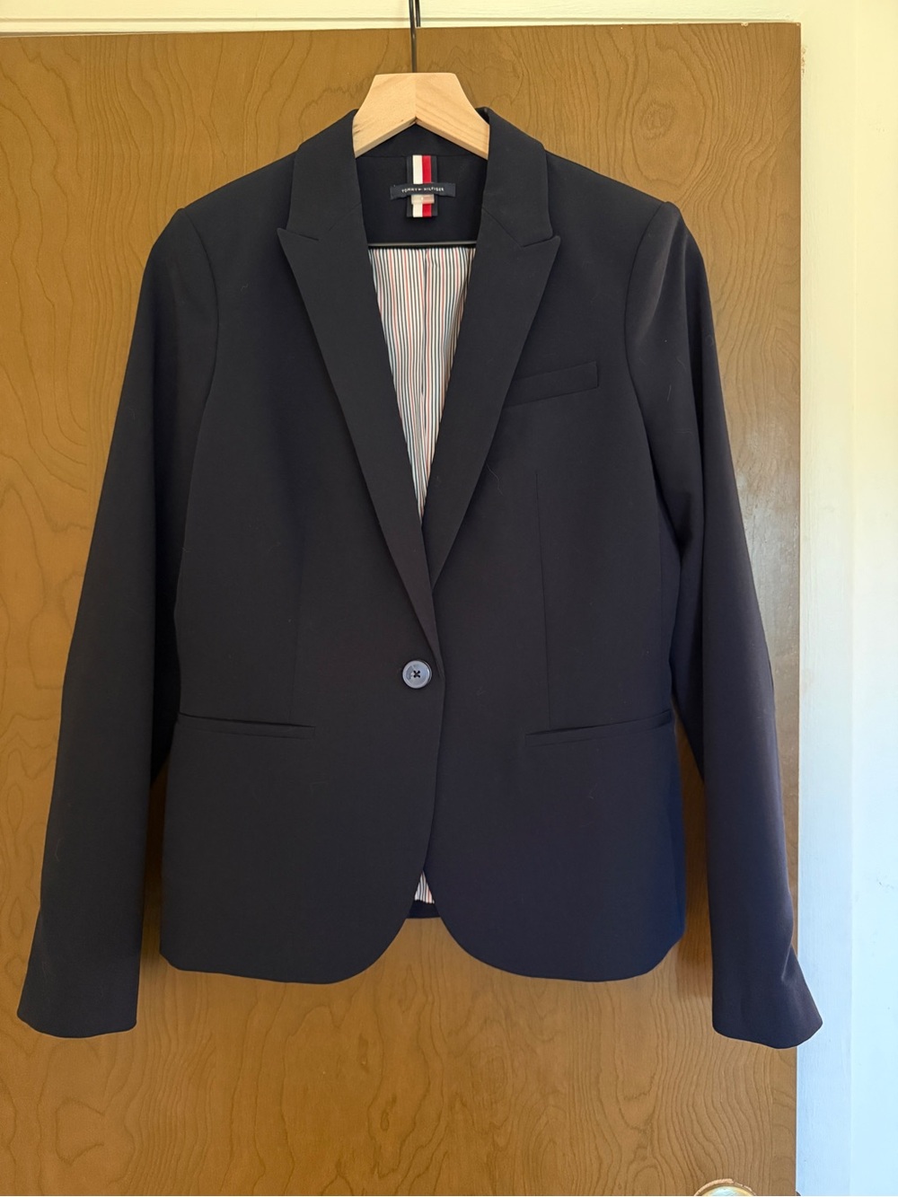 Tommy Hilfiger Navy Blazer Elbow Patches Preppy Old Money Coastal Academia